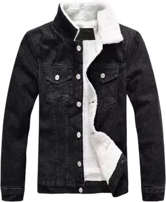 Generic Mens Winter Denim Jacket, Thick Fleece-Lined Warm Coat - Plus Size Slim Fit Casual Outerwear