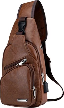 Generic Waterproof PU Sling Bag for Men and Women, Chest Shoulder Crossbody Bag with Earphone Hole, Lightweight Daypack for Hiking Travel Outdoor Cycling