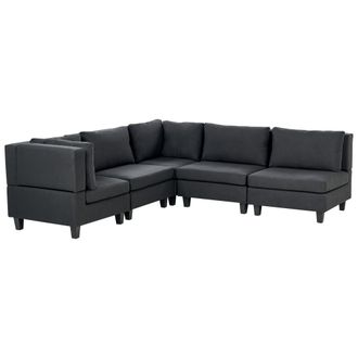 Beliani Sof&aacute; Modular Esquinero Moderno 5 Plazas Tapizado Tela Patas Negras Respaldo Acolchado Derecho Negro Unstad