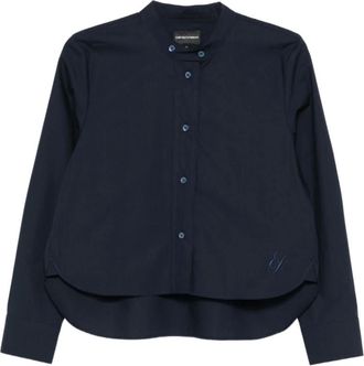 Emporio Armani Shirts, female, Blue, Size: XS Embroidered Round Neck Shirt