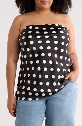 Renee C Polka Dot Strapless Tunic Top in Black at Nordstrom Rack, Size 1 X