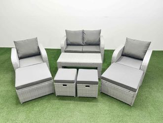 Fimous PE Wicker Rattan Furniture Sets with Oblong Coffee Table Love Sofa in Light Grey