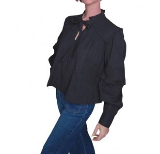 FRNCH Tie Neck Blouse In Midnight Muse