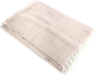 Herm&egrave;s Light Beige Linen Scarf With Womens Fringes (Pre-Owned)