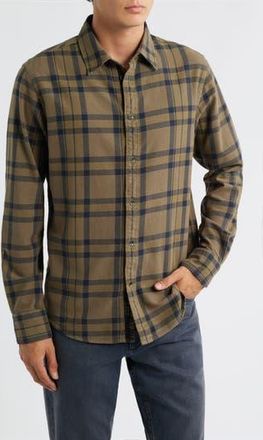 Rag & Bone Tomlin Overdye Plaid Cotton Flannel Button-Up Shirt in Dark Green at Nordstrom Rack, Size Small