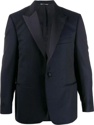 Canali Navy Wool Tailored Suit Jacket - Heren - Business blazers - Blauw - XL - Wol - Kostuums