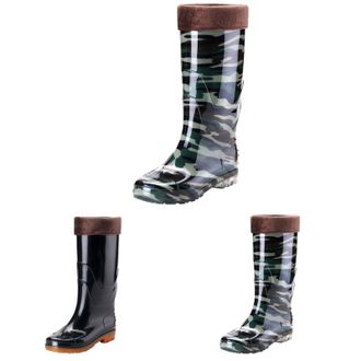 Generic Mens Wellington Warm Rain Boots with Fur Lined Wellies Long Shaft Waterproof Anti-Slip Garden Boots Slip On Knee High Rainboots for Hiking, Yard Work,