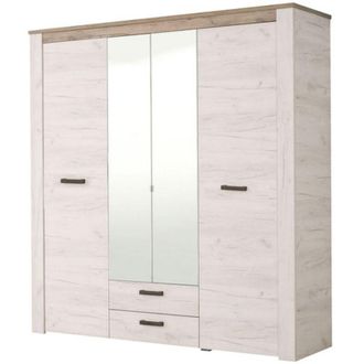 Dmora Guardaroba Grande Caiano, Armadio Camera da Letto 2 Cassetti, 5 Ripiani, Appendiabiti, 198.5x206.5h cm Bianco Larice