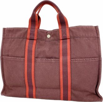 Herm&egrave;s Bordeaux Canvas Tote Bag (Pre-Owned)