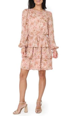 Gibsonlook Floral Print Sparkle Long Sleeve Chiffon Dress in Dusty Pink Gold at Nordstrom, Size Xx-Small