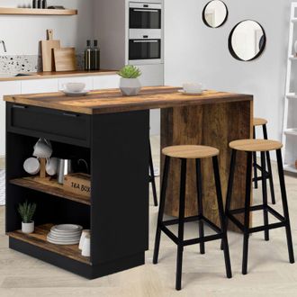 IDMarket Vito Isla Central De 4 Plazas, Madera Oscura, Efecto Envejecido Y Negro, 130 Cm Hawkins