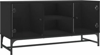 vidaXL Mueble De Tv Con Puertas De Vidrio Negro 102x37x50 Cm Vidaxl