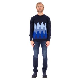 Ballantyne Klassieke Diamant Trui - Heren - Ronde hals truien - Blauw - 2XL - Kasjmier - Truien & Vesten