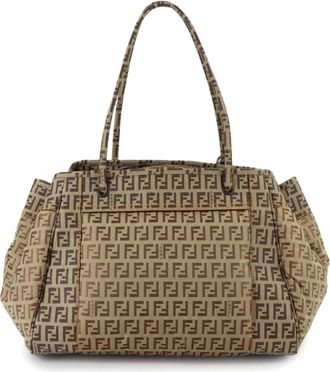 Fendi Beige Brown Pvc Nylon Handbag Tote Bag (Pre-Owned)