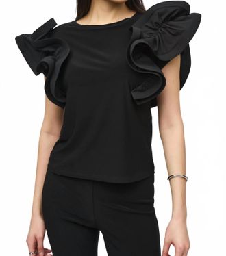 Joseph Ribkoff Ruffled Crew Neck Top In Black