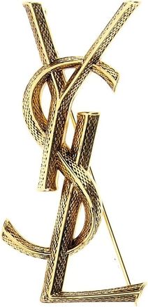 Saint Laurent Textured Logo Brooch - Dames - Accessoires - Geel - Maat: ONE Size