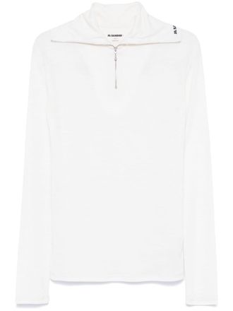 Jil Sander + zip-up T-shirt - men - Virgin Wool/Polyester - L - White