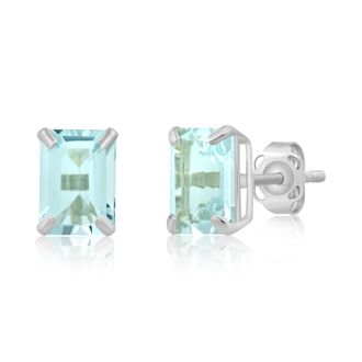 MAX + STONE 14k White Gold Solitaire Emerald-Cut Gemstone Stud Earrings (7x5mm)