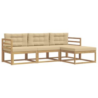 vidaXL Conjunto De Sof&aacute;s De Exterior Con Coj&iacute;n 4 Pcs Y Beige Poli&eacute;ster Vidaxl