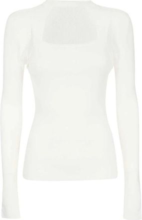 Dondup Gebreide top van viscosemix met cut-out details aan de voorkant - Dames - Longsleeves - Wit - L - Polyester - Tops
