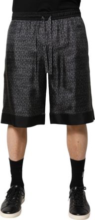 Dolce & Gabbana Mens Logo Print Casual Shorts - Black Silk - Size EU 48 (Mens)