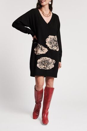 Frances Valentine Skye V Neck Dress in Black/camel at Nordstrom, Size X-Large