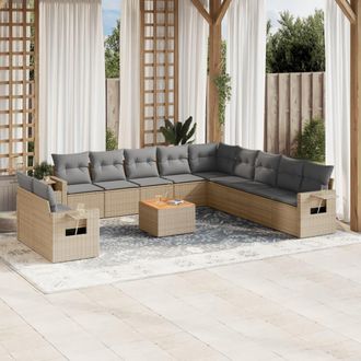 vidaXL Set De Sof&aacute;s De Jard&iacute;n 12 Pzas Y Cojines Rat&aacute;n Sint&eacute;tico Marr&oacute;n Vidaxl