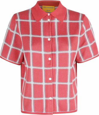 Guest In Residence Red Picnic Plaid Check Pattern Silk Shirt