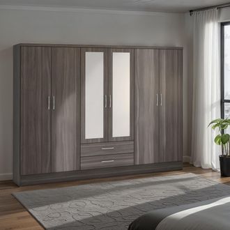 Seconique Nevada 6 Door 2 Drawer Mirrored Wardrobe in Black
