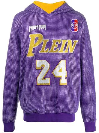 Philipp Plein glass-embellished bball hoodie - Purple
