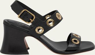 Chlo&eacute; 75mm Janis Grommet Leather Slingback Sandals