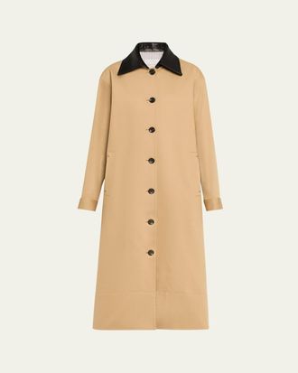 Maria McManus Leather-Collar A-Line Long Swing Coat