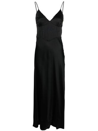 Twin-Set embroidered-bodice satin maxi dress - Black