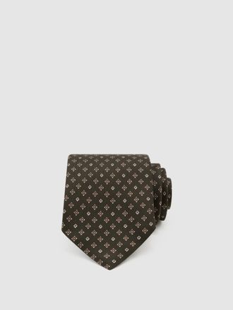 Reiss Khaki Green Silk Twill Micro Diamond-print Tie