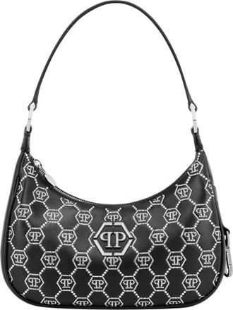 Philipp Plein Tassen, Dames, Zwart, ONE Size, Leer, Shoulder Bag Monogram Strass