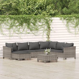 vidaXL Set De Muebles De Jard&iacute;n 8 Pzas Y Cojines Rat&aacute;n Sint&eacute;tico Gris Vidaxl