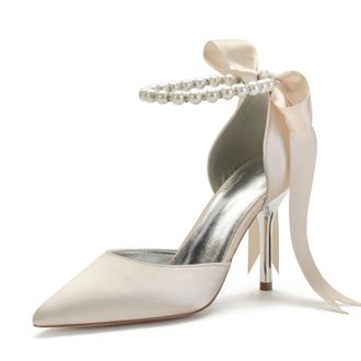 Miyoopark Wedding and Evening Shoes for Women Prom Pumps with Ribbon M532 Champagne UK 7.5