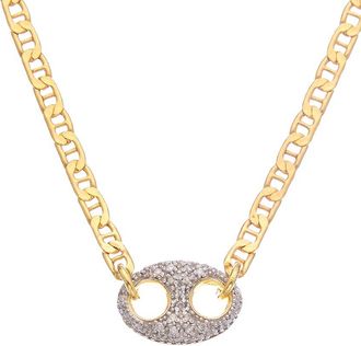 Meshmerise 18K Over Silver 0.20 Ct. Tw. Diamond Puffed Mariner Necklace