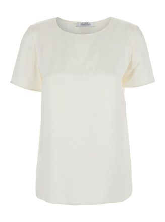 Max Mara White Solid Round Neck Top
