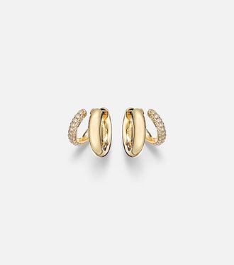 Sydney Evan Tri-Link 14kt gold huggie earrings with diamonds