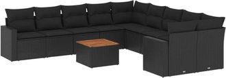 vidaXL Set De Sof&aacute;s De Jard&iacute;n 11 Pzas Y Cojines Rat&aacute;n Sint&eacute;tico Negro Vidaxl