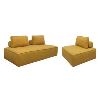 Sweeek Sof&aacute; modular en tejido borreguito, 3 plazas, mostaza