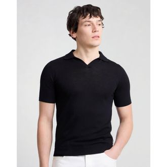 Onia Extra Fine Merino Wool Short Sleeve Johnny Collar Polo in Black at Nordstrom, Size Medium