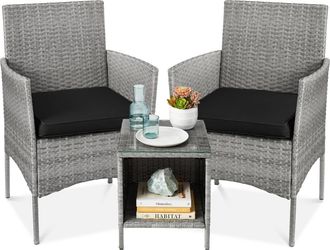 Best Choice Products 3-Piece Outdoor Wicker Conversation Patio Bistro Set, w/ 2 Chairs, Table