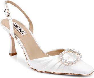 Badgley Mischka Oakville Slingback Pump in White Satin at Nordstrom, Size 7.5