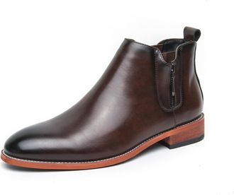 Generic Mens Chelsea Boots, Slip On Leather Dress Shoes Formal Short Ankle Booties with Side Zip (Brown,8.5)