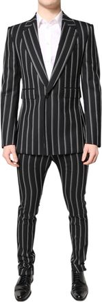 Dolce & Gabbana Mens Black Striped Sicilia Formal 2 Piece Suit Virgin Wool Cotton