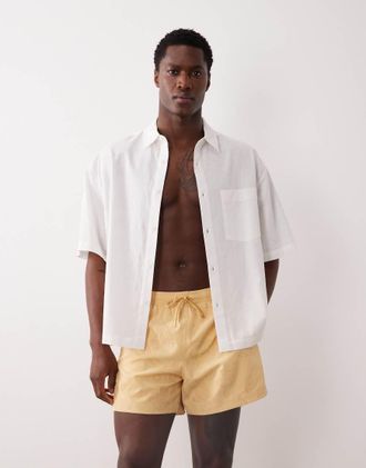 Abercrombie & Fitch Boxer da bagno gialli con motivo foglie-Giallo