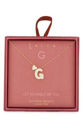 Leith Cubic Zirconia Heart & Bubble Initial Pendant Necklace in G- Clear- Gold at Nordstrom Rack