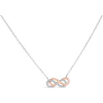 House of Brilliance 14K Rose Gold Plated Sterling Silver Diamond Accent Double Infinity Pendant Necklace in White Gold Over Silver at Nordstrom